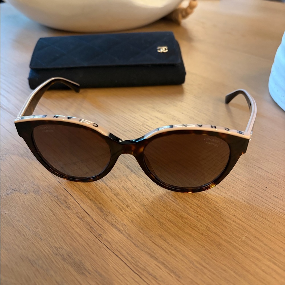 Chanel Tortoiseshell Butterfly Sunglasses with Cream Accent